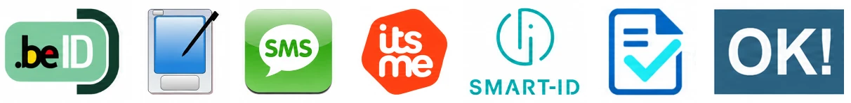 Méthodes de signature via OK!Sign : .beID, signature manuscrite, code SMS, itsme et Smart-ID